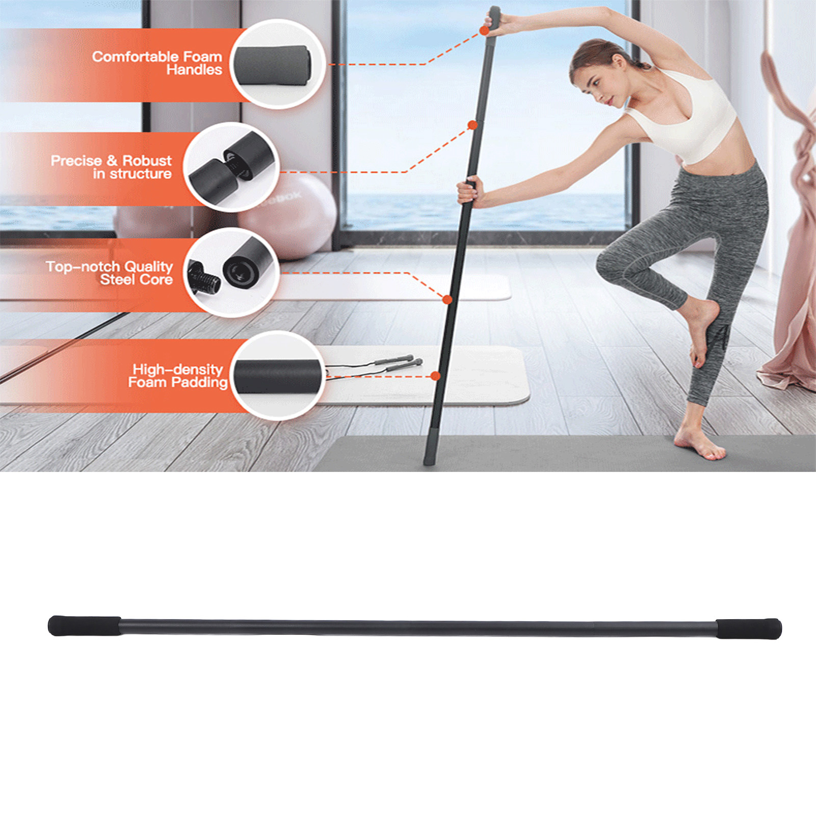 Yoga Fitness Stretching - Bastone da Yoga Regolabile per Esercizi