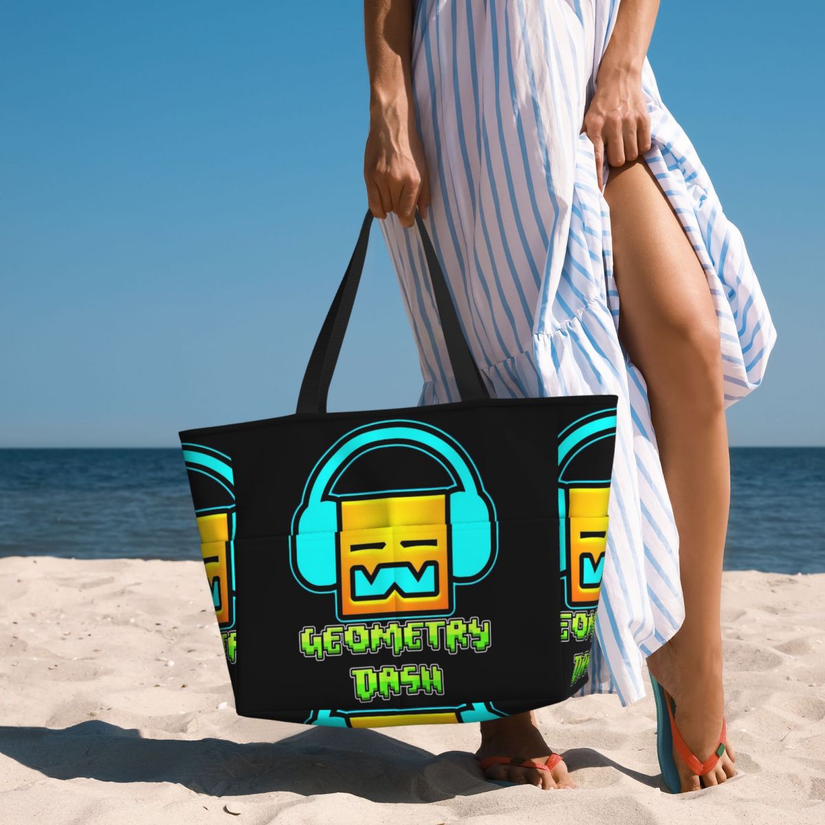 Yoga Fitness Music - Borsa da spiaggia geometrica con motivo